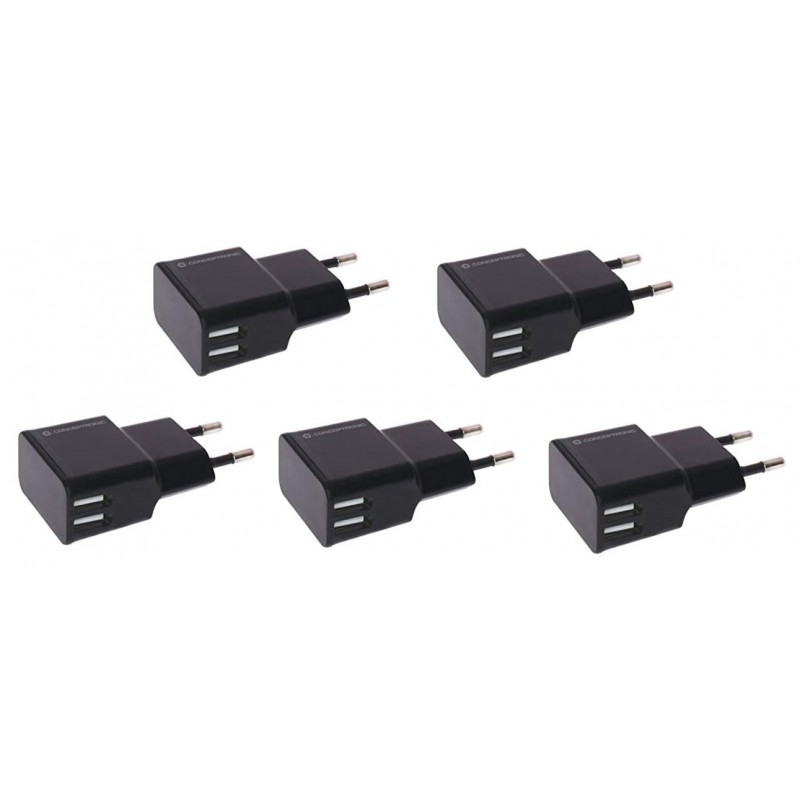 Cargador USB Conceptronic Power To Go Negro de 2 Puertos (Pack de 5 unidades)