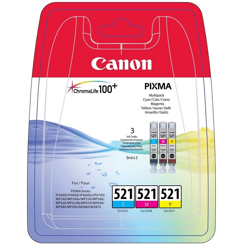 Tinta Canon 521 Pack de los 3 Colores CLI-521C/M/Y