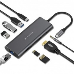 Dock USB-C Phoenix Multipuerto 9 en 1 HDMI 4K/RJ45/MICROSD/USB 3.0 Negro