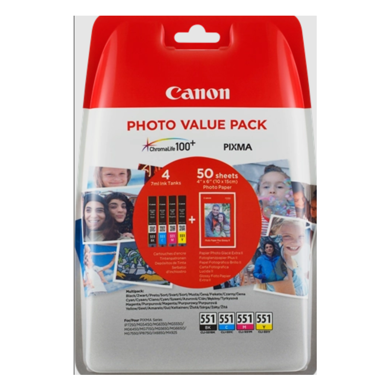 Tinta Canon 551 Valuepack CLI-551BK/C/M/Y