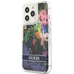 Carcasa para iPhone 13 Guess Glitter Flower Azul