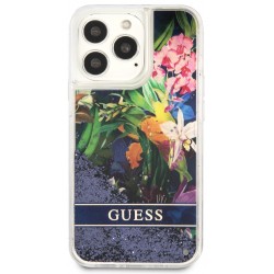 Carcasa para iPhone 13 Guess Glitter Flower Azul