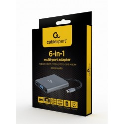 Adaptador Combinado USB-C 5 en 1 (Hub + HDMI + PD + Lector de Tarjetas + LAN) Cablexpert