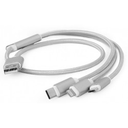 Cable USB de Carga 8pin - MicroUSB - TypeC 1m Cablexpert Plata