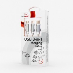 Cable USB de Carga 8pin - MicroUSB - TypeC 1m Cablexpert Plata