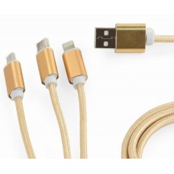 Cable USB de Carga 8pin - MicroUSB - TypeC 1m Cablexpert Oro