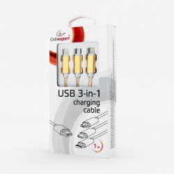 Cable USB de Carga 8pin - MicroUSB - TypeC 1m Cablexpert Oro