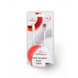 Cable USB AM - Lightning 1,8m Cablexpert Trenzado Plateado